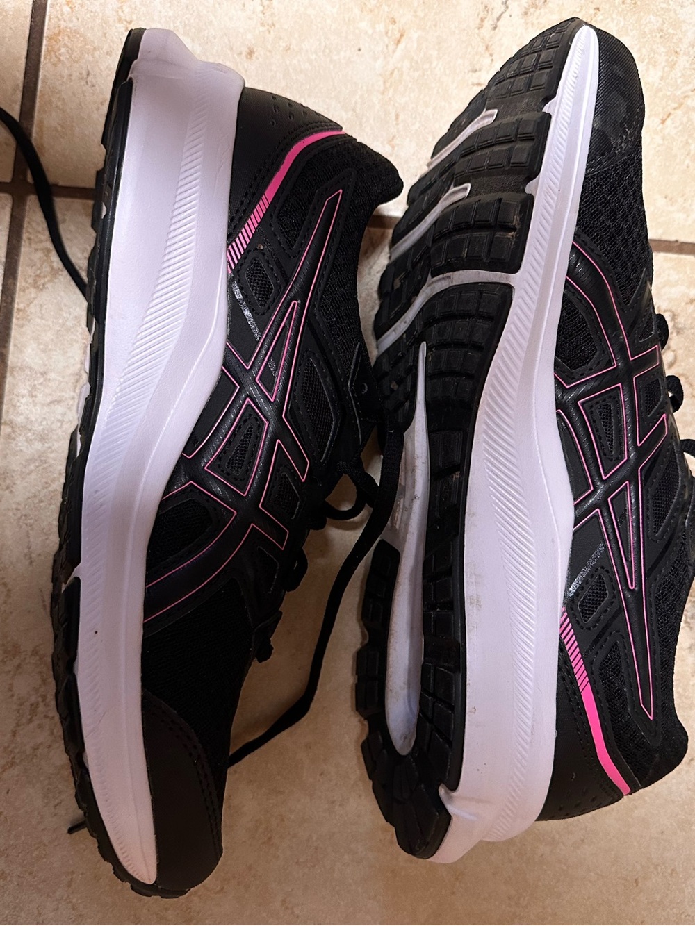 Asics Black Running Sneakers with pink design, and Neon Yellow Logo - Picture 6 of 7